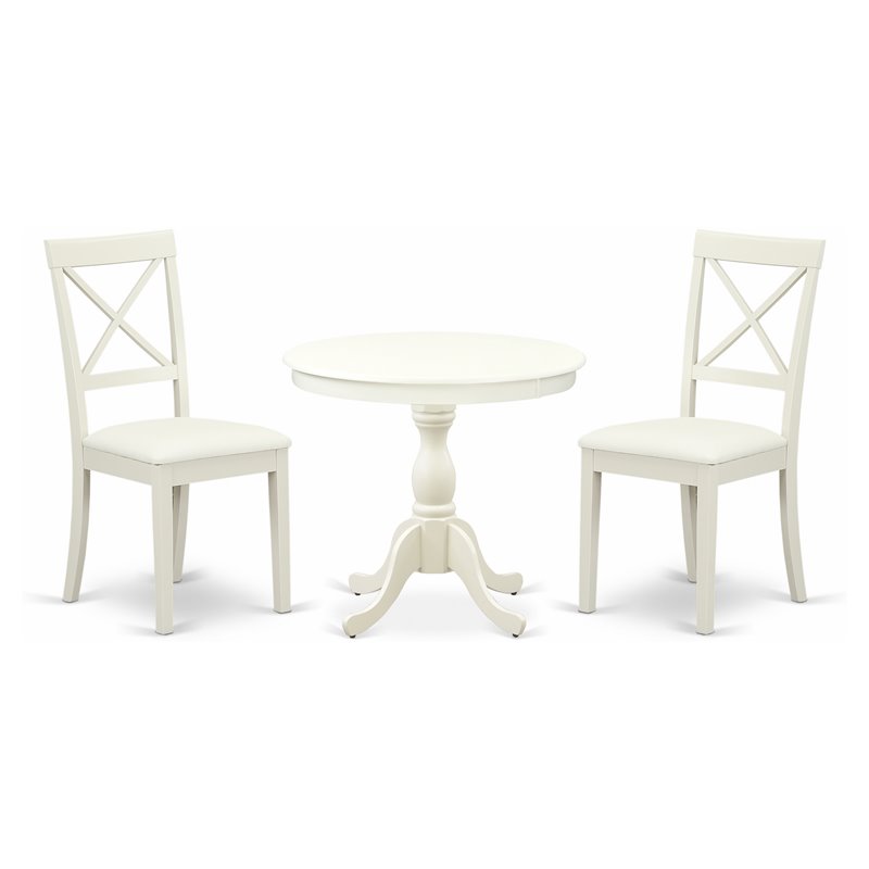 Pemberly Row 3-Piece Dining Set with X-Back Chairs in Linen White