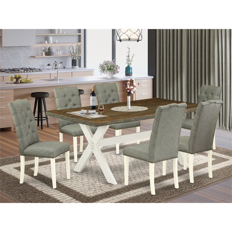 Pemberly Row 7-Piece Wood Dining Set in Linen White and Smoke Finish