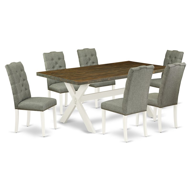 Pemberly Row 7-Piece Wood Dining Set in Linen White and Smoke Finish
