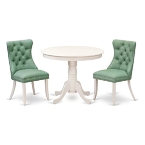 Pemberly Row 3-Piece Dining Table Set in Linen White and Willow Green