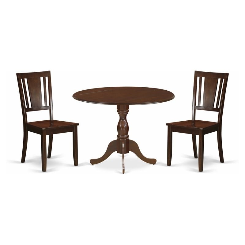Pemberly Row Dublin 3-Piece Dining Set with Drop-Leaf Table in Mahogany