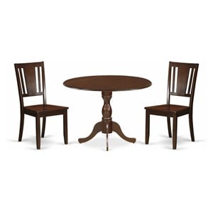 Pemberly Row Dublin 3-Piece Dining Set with Drop-Leaf Table in Mahogany