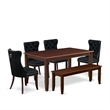 Pemberly Row 6-Piece Dining Table Set with Upholstered Chairs in Mahogany
