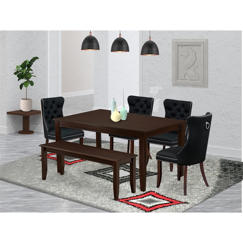 Pemberly Row 6-Piece Dining Table Set with Upholstered Chairs in Mahogany