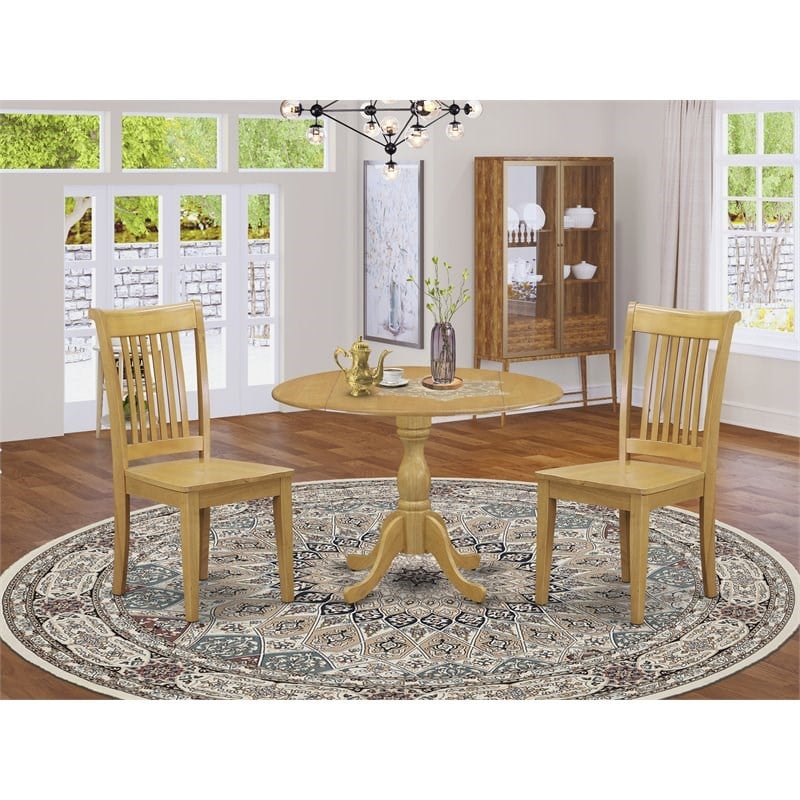 Pemberly Row 3-Piece Wood Dining Set with Round Table in Oak Finish