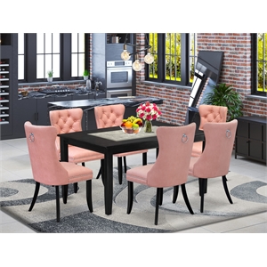 Pemberly Row 7-Piece Kitchen Table Set in Black and Beige Red