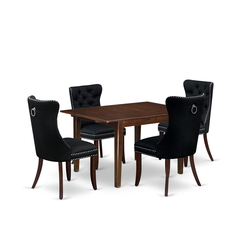 Pemberly Row 5-Piece Mahogany Dinette Set with Black Upholstered Chairs