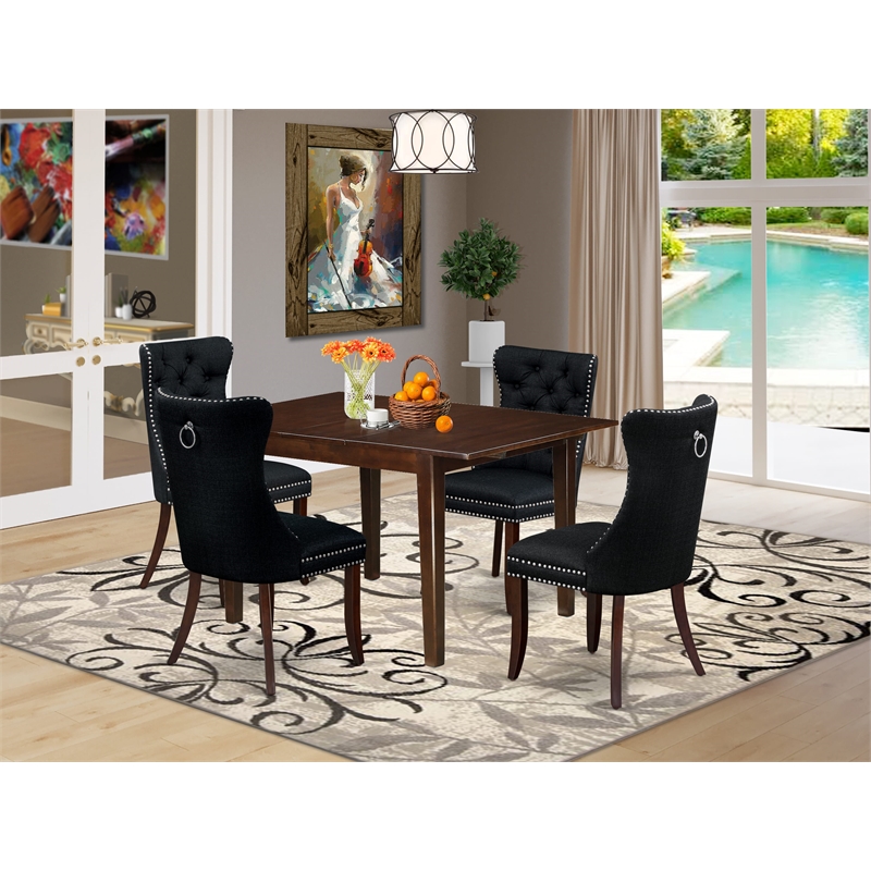 Pemberly Row 5-Piece Mahogany Dinette Set with Black Upholstered Chairs