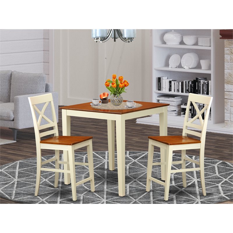 Pemberly Row Vernon 3-Piece Wood Kitchen Set in Buttermilk & Cherry