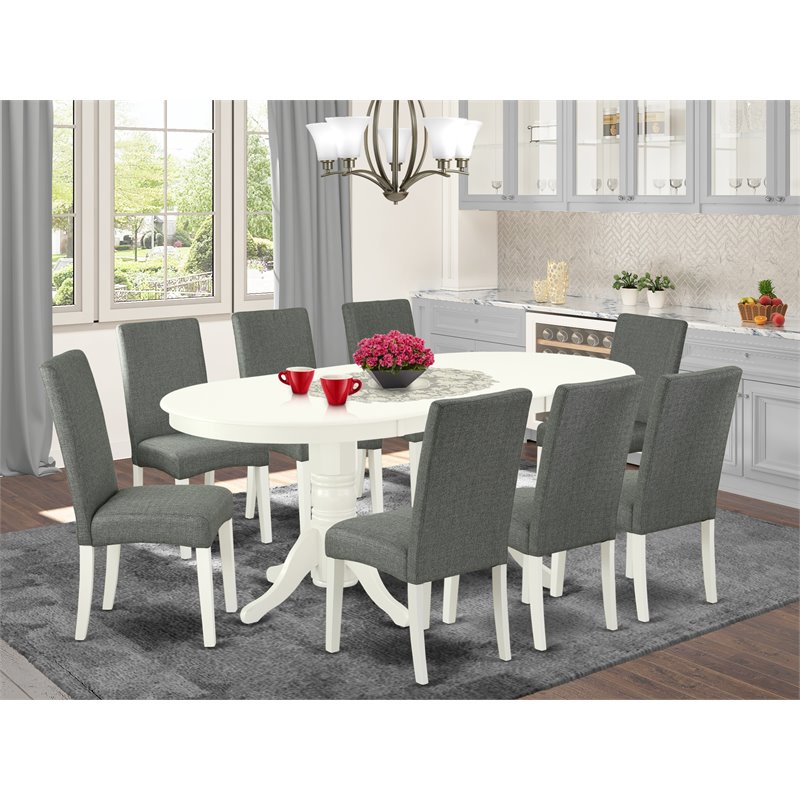 Pemberly Row 9-Piece Oval Dining Set in Linen White and Gray