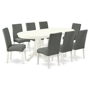 Pemberly Row 9-Piece Oval Dining Set in Linen White and Gray