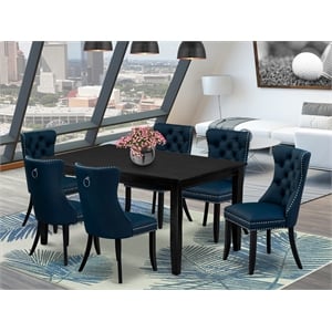 Pemberly Row 7-Piece Rectangular Wood Dining Set in Black and Navy Blue
