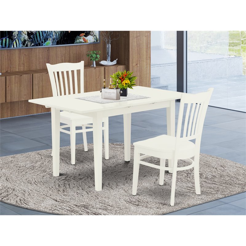 Pemberly Row 3-Piece Wooden Dining Table Set with Chairs in Linen White