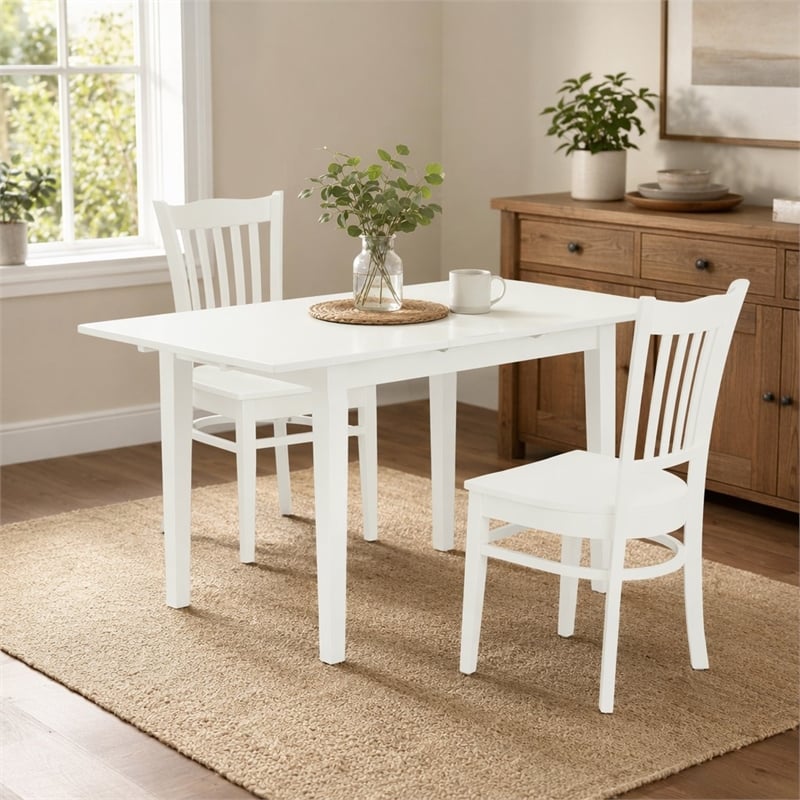 Pemberly Row 3-Piece Wooden Dining Table Set with Chairs in Linen White