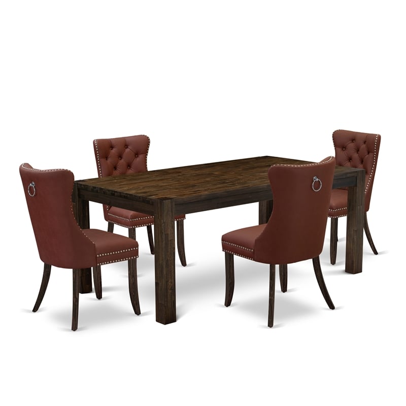 Pemberly Row 5-Piece Dining Set in Distressed Jacobean and Burgundy