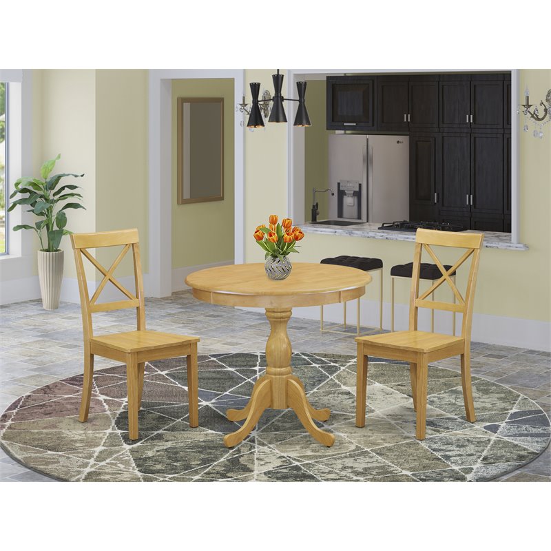 Pemberly Row Antique 3-Piece Wood Dining Set with X-Back Chairs in Oak