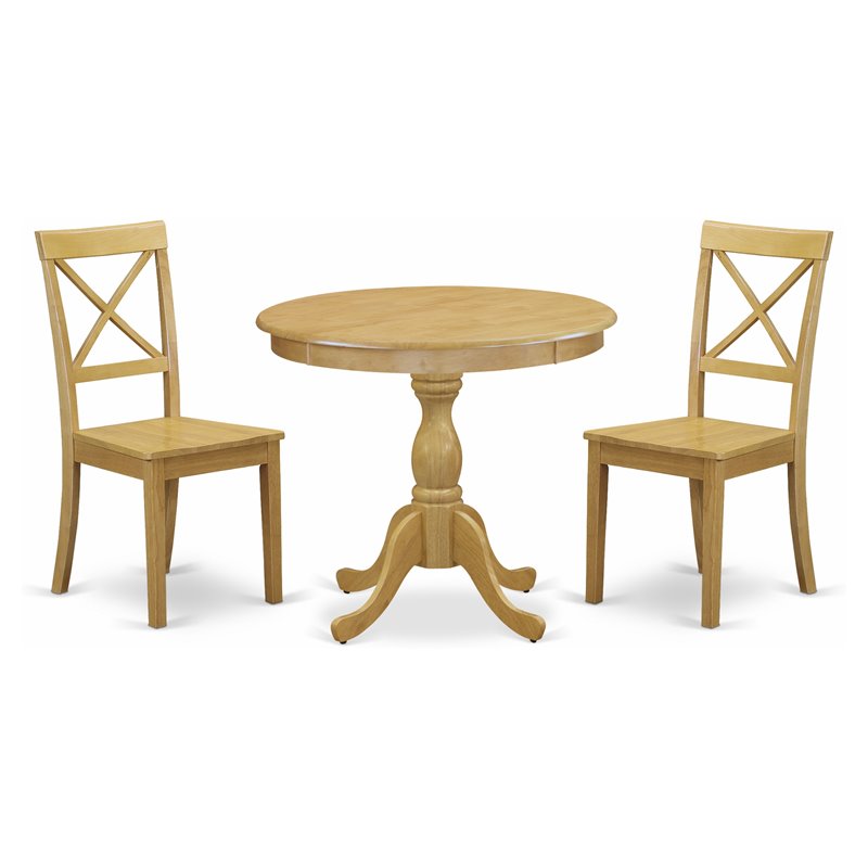 Pemberly Row Antique 3-Piece Wood Dining Set with X-Back Chairs in Oak