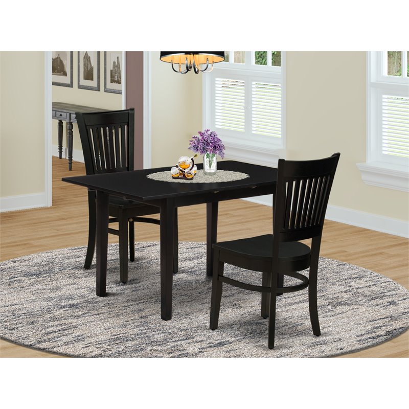 Pemberly Row Norfolk 3-Piece Dining Set with Butterfly Leaf Table in Black