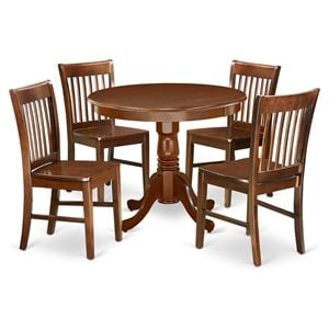 Pemberly Row Mahogany 5-Piece Round Table Dining Set with Wooden Chairs