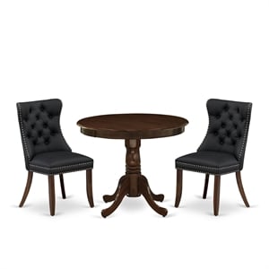 Pemberly Row 3-Piece Walnut Wood Kitchen Dining Set with Gray Faux Leather