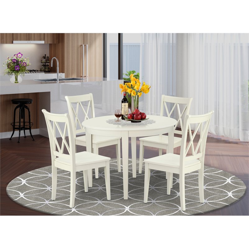 Pemberly Row 5-Piece Dining Set with Double X-Back Chairs in Linen White