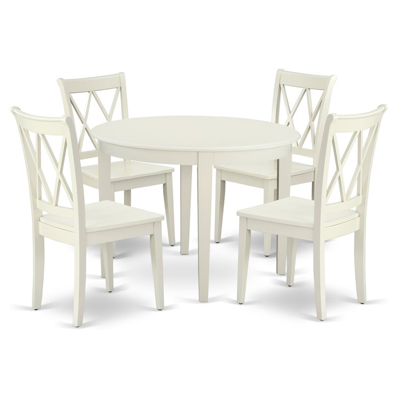 Pemberly Row 5-Piece Dining Set with Double X-Back Chairs in Linen White