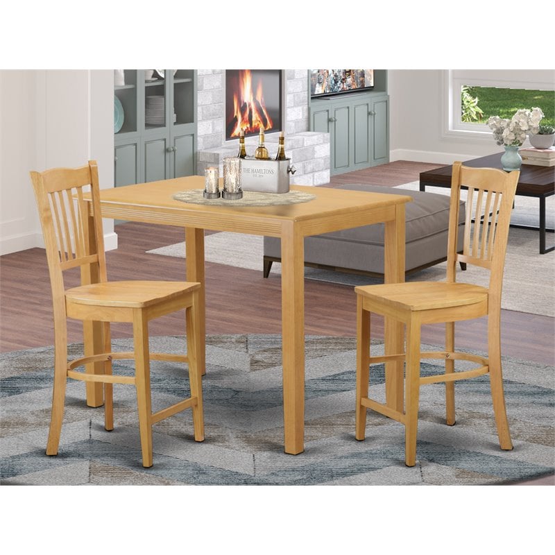 Pemberly Row Yarmouth 3-Piece Counter Height Dining Set in Oak