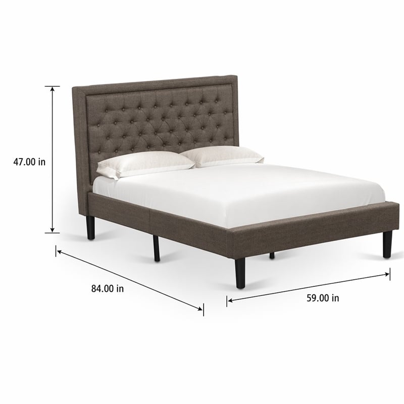 Pemberly Row Full Size Upholstered Panel Bed with Engineered Wood Slats in Brown