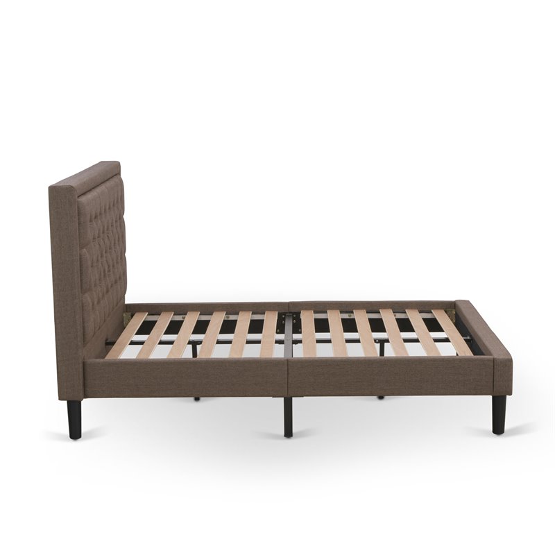 Pemberly Row Full Size Upholstered Panel Bed with Engineered Wood Slats in Brown