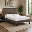 Pemberly Row Full Size Upholstered Panel Bed with Engineered Wood Slats in Brown