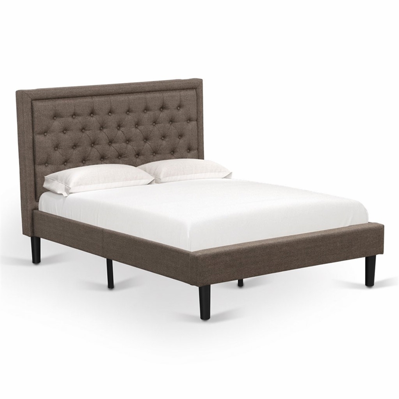 Pemberly Row Full Size Upholstered Panel Bed with Engineered Wood Slats in Brown