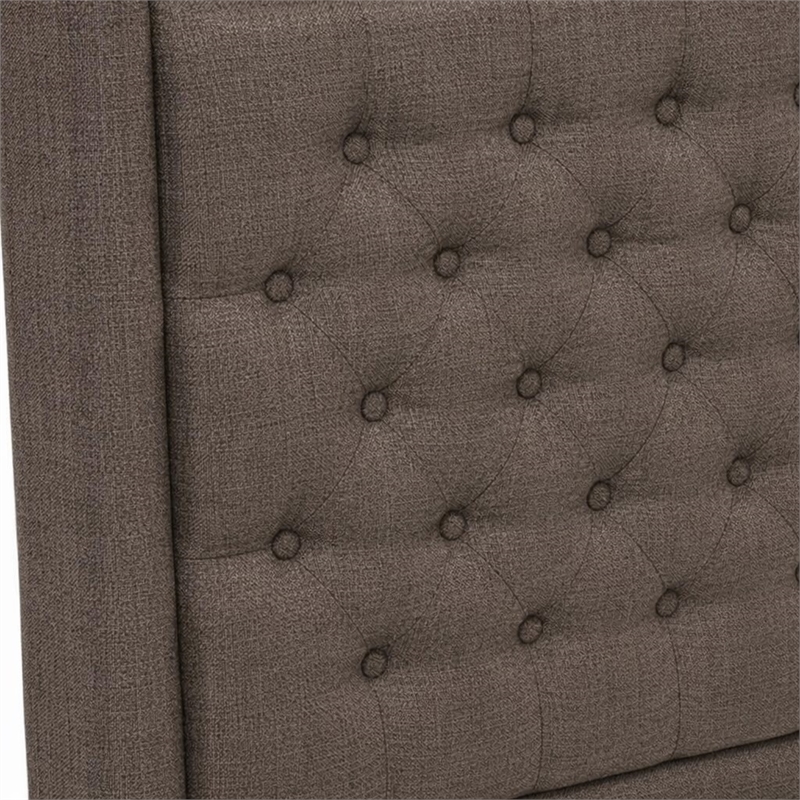 Pemberly Row Full Size Upholstered Panel Bed with Engineered Wood Slats in Brown