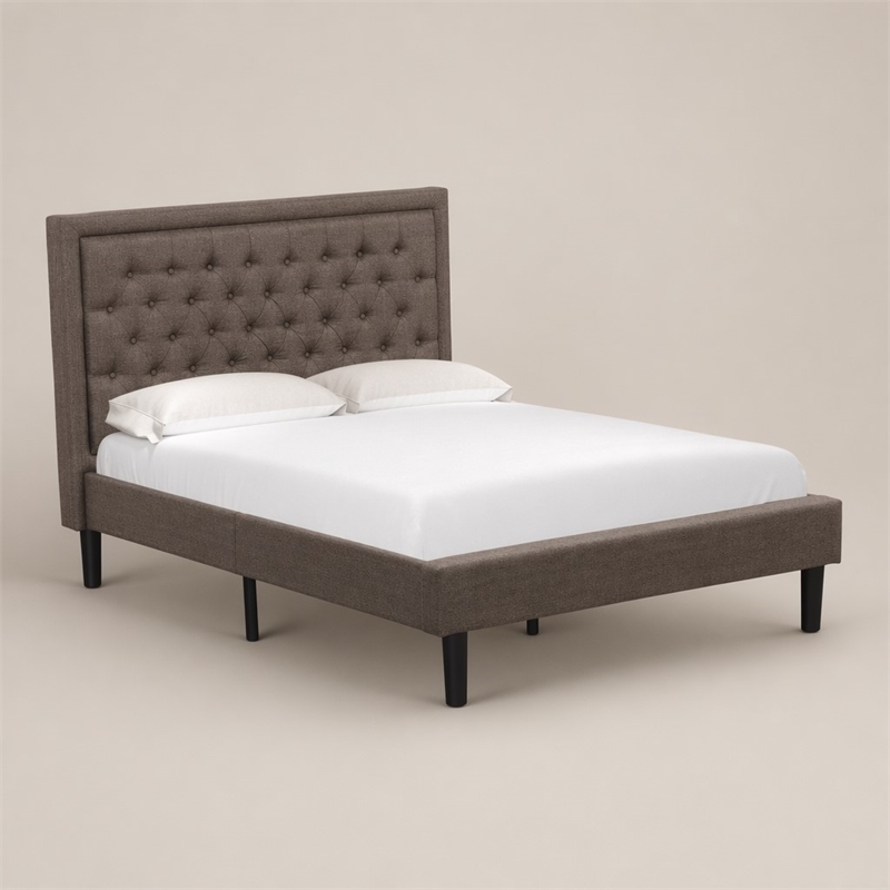 Pemberly Row Full Size Upholstered Panel Bed with Engineered Wood Slats in Brown