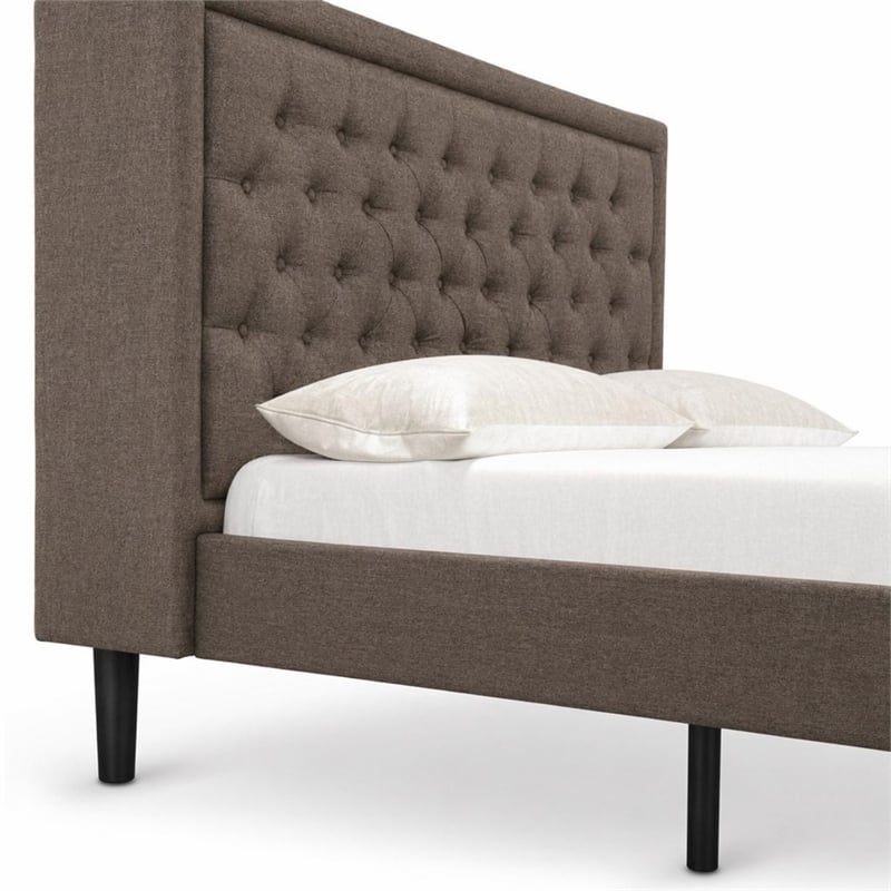 Pemberly Row Full Size Upholstered Panel Bed with Engineered Wood Slats in Brown