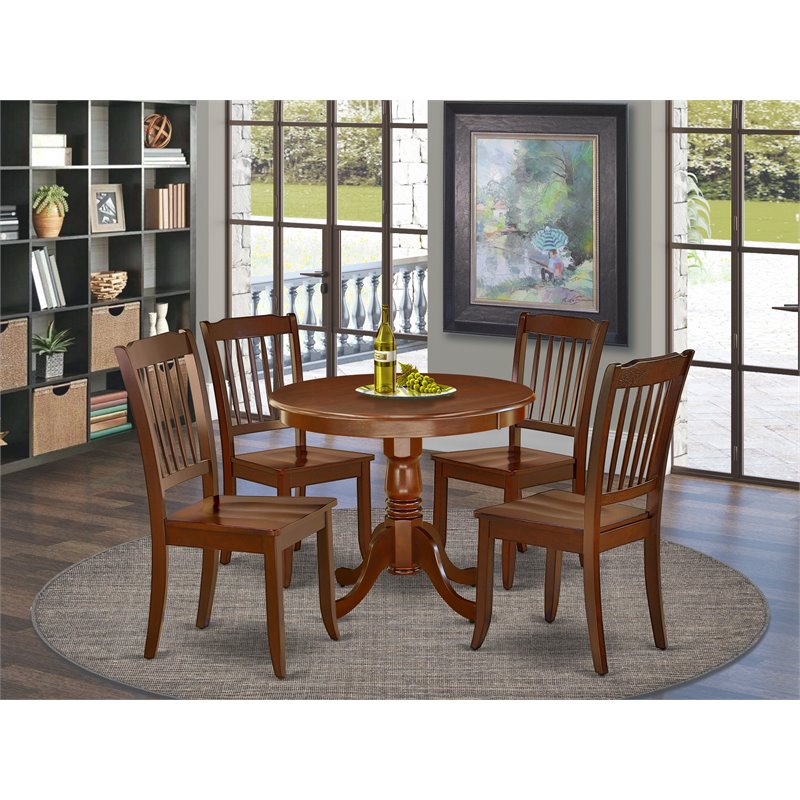 Pemberly Row 5-Piece Dining Set with Mahogany Table and Slatted Chairs
