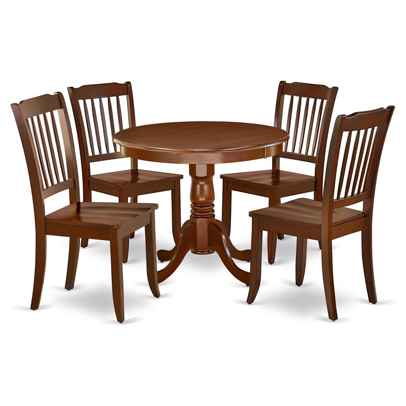 Pemberly Row 5-Piece Dining Set with Mahogany Table and Slatted Chairs