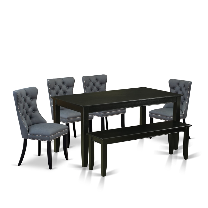 Pemberly Row 6-Piece Kitchen Table Set with Dining Bench in Black/Platinum Gray