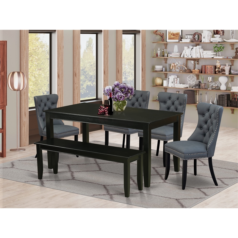 Pemberly Row 6-Piece Kitchen Table Set with Dining Bench in Black/Platinum Gray