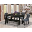Pemberly Row 6-Piece Kitchen Table Set with Dining Bench in Black/Platinum Gray