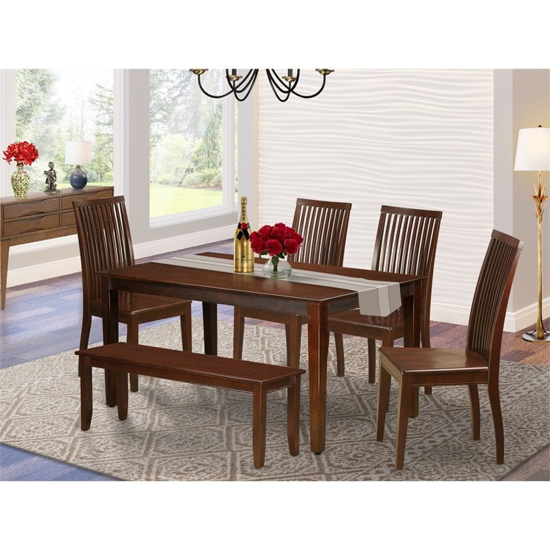 Pemberly Row 6-Piece Mahogany Dining Set with Bench and Chairs