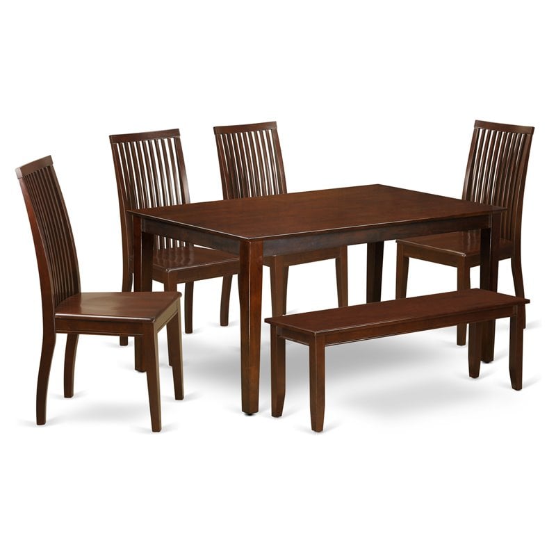 Pemberly Row 6-Piece Mahogany Dining Set with Bench and Chairs