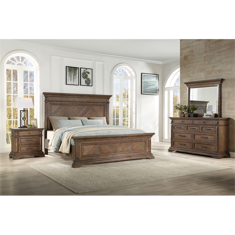 Pemberly Row 4-Piece King Bedroom Set in Brushed Walnut Finish
