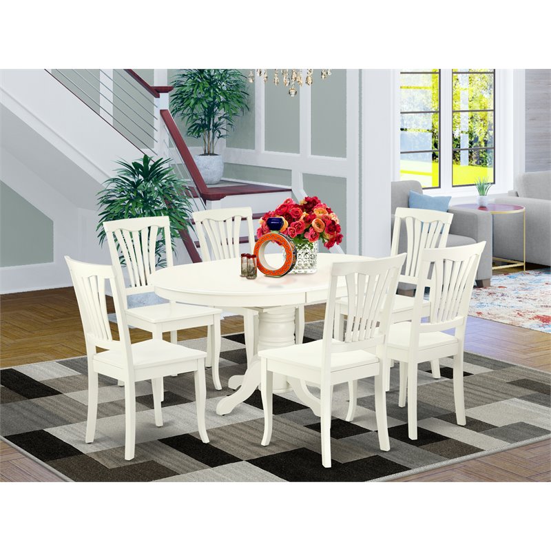 Pemberly Row 7-Piece Wood Dining Set with Chairs in Linen White