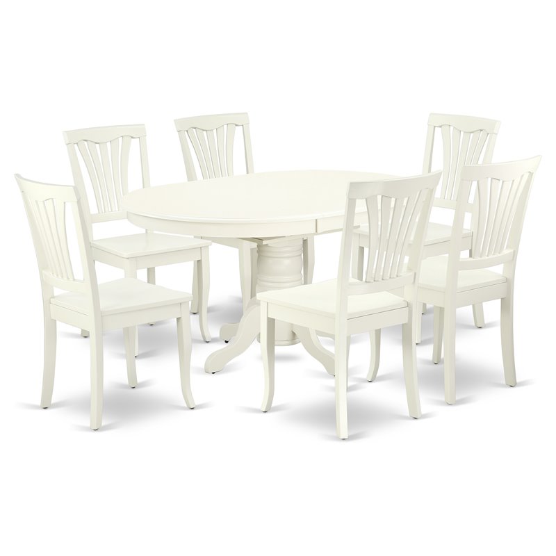 Pemberly Row 7-Piece Wood Dining Set with Chairs in Linen White