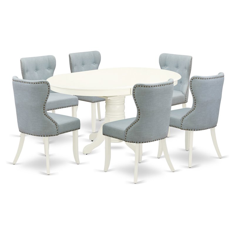 Pemberly Row 7-Piece Dining Set with Baby Blue and Linen White Finish