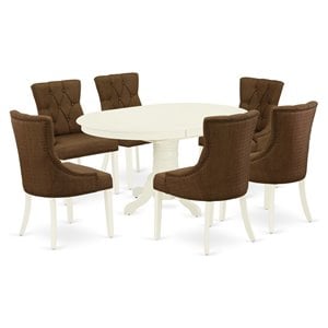 Pemberly Row 7-Piece Wood Dining Set in Linen White and Dark Coffee