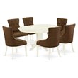 Pemberly Row 7-Piece Wood Dining Set in Linen White and Dark Coffee