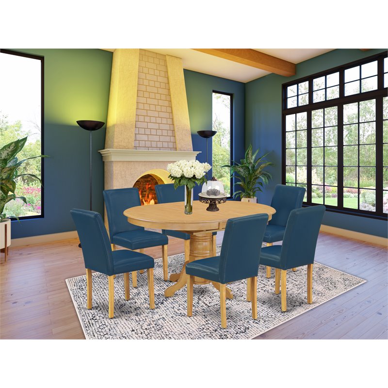 Pemberly Row 7-Piece Wood Dining Set in Oak and Oasis Finish