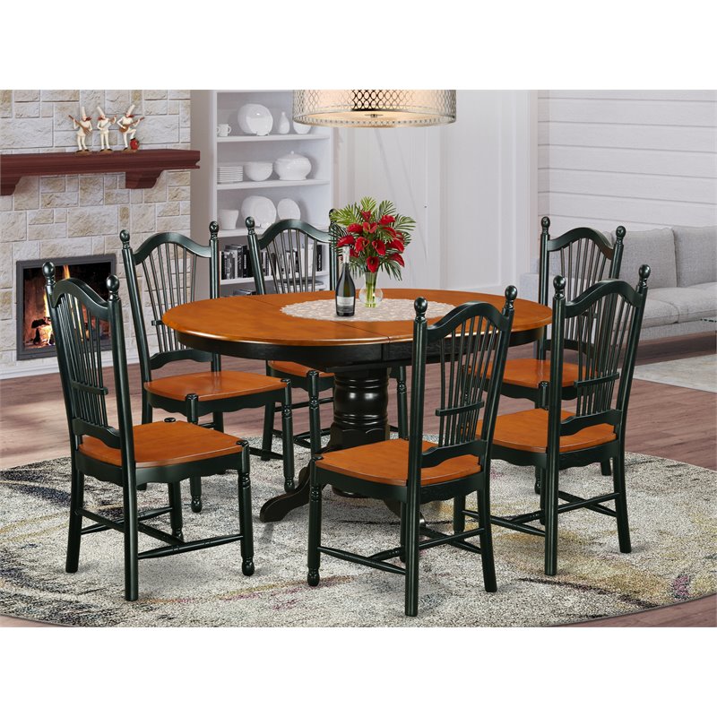 Pemberly Row 7-Piece Wood Dining Set in Black and Cherry Finish