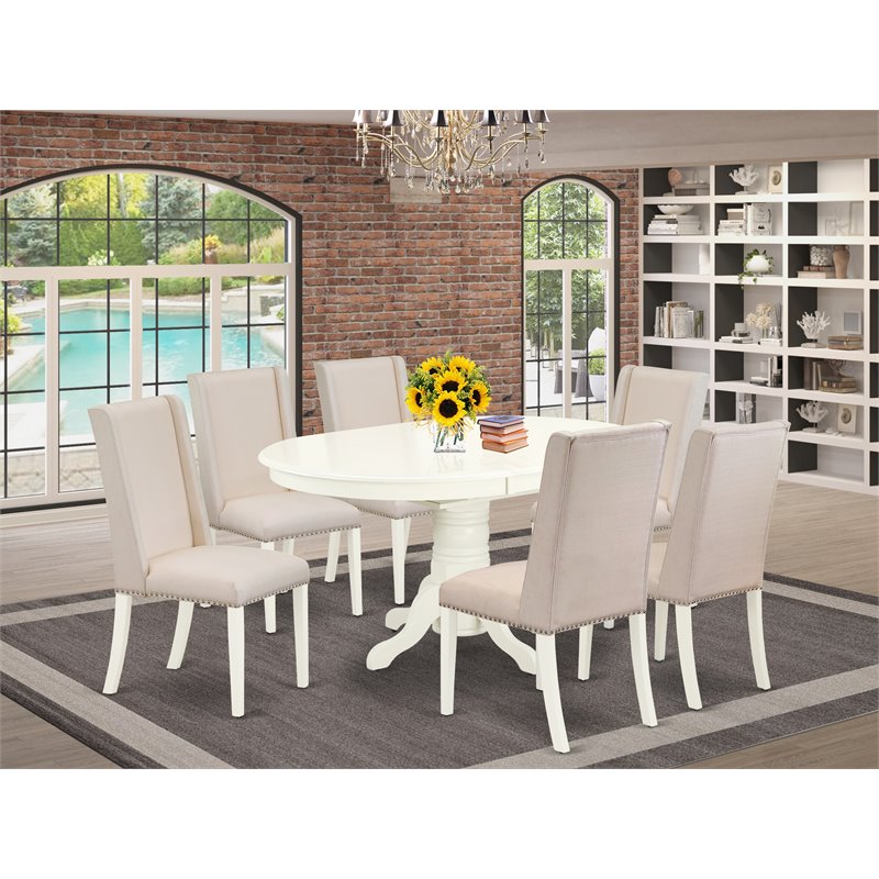 Pemberly Row 7-Piece Wood Kitchen Table Set in Linen White and Cream
